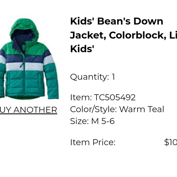 L.L. Bean Kids' Bean's Down Colorblock Green and Blue Jacket - Picture 2 of 8